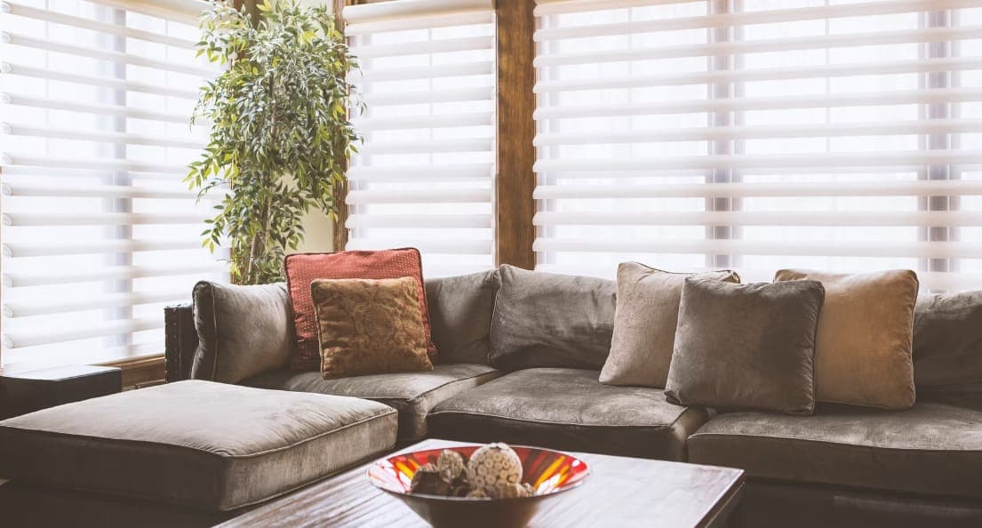 Modern window blinds in a bright Kolkata room